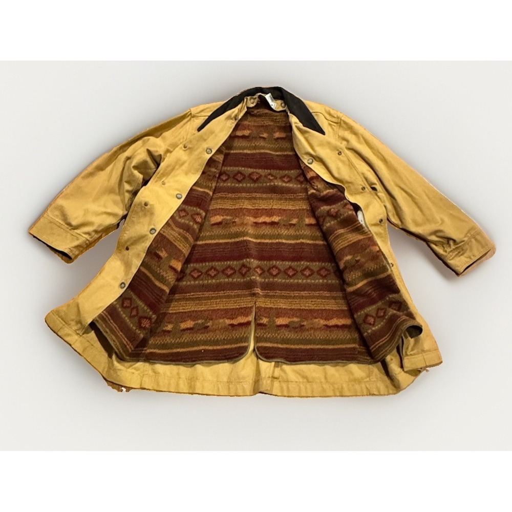Vintage LL Bean Canvas Duster Barn Chore Coat Jacket L Aztec Fleece Lined RRL